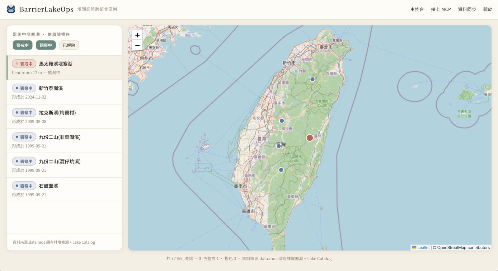 全台堰塞湖監測,依風險排序